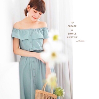 Đầm mint trễ vai cột eo (kèm hình thật)
