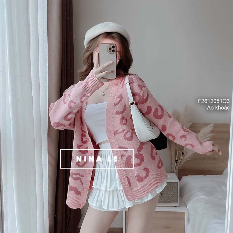Áo khoác len cardigan họa tiết beo form rộng tay dài hàng Quảng Châu siêu xinh