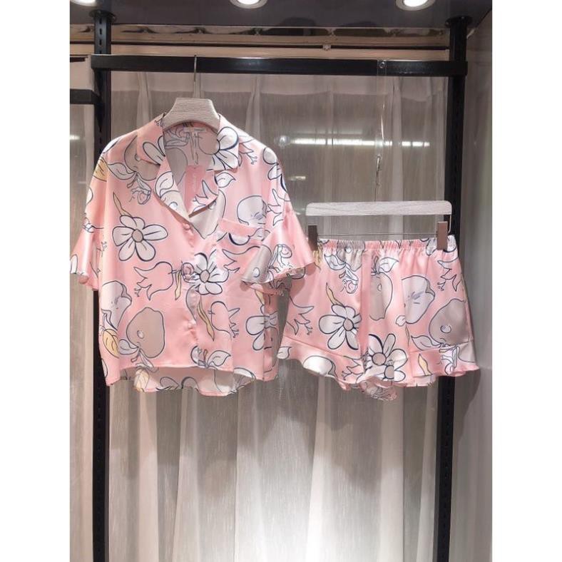 Bộ ngủ lụa Pizama tay bèo hàng cao cấp