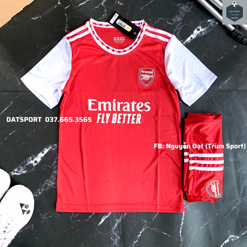 Quần Áo Bóng Đá Trẻ Em CLB Arsenal Đỏ Mùa 2022/23 Vải Thun Lạnh Cao Cấp
