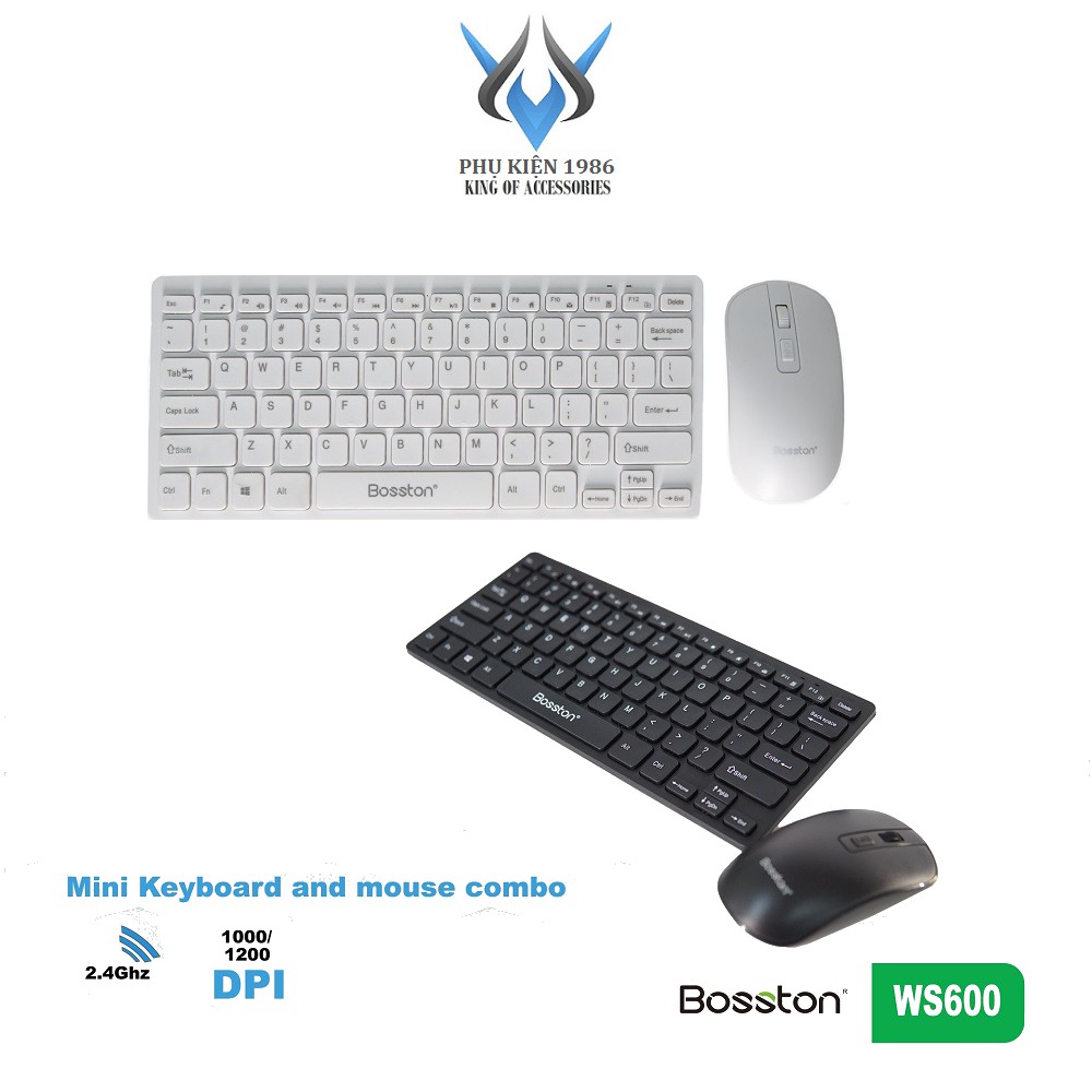 Bộ bàn phím và chuột không dây Wireless mini Bosston WS600 - phím bấm cực êm ) - Phụ Kiện 1986