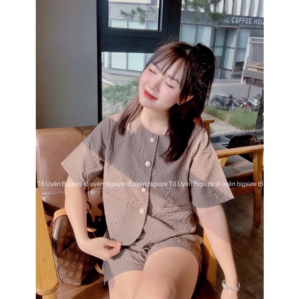 (T.U Bigsize 50-80kg) Set Bộ Xốp Hoa Khuy Ngọc 2 Màu Nâu Đen #68