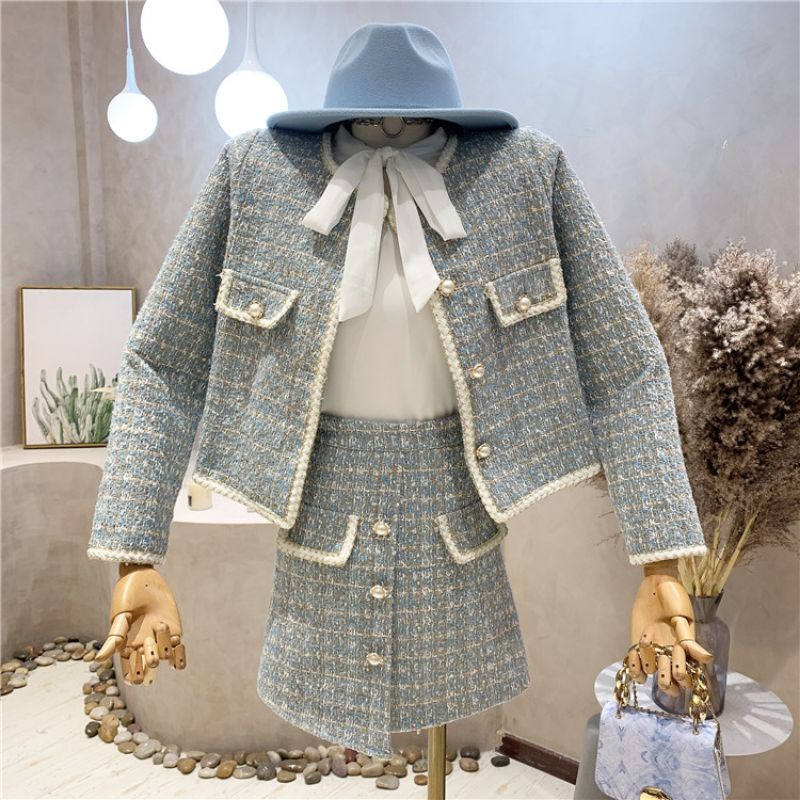 (SẴN) Set tweed xanh viền trắng ME
