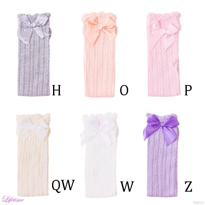 Vớ Dài Bằng Cotton Mềm Mại Giữ Ấm Chân Đính Nơ Dễ Thương Cho Bé Gái Sơ Sinh