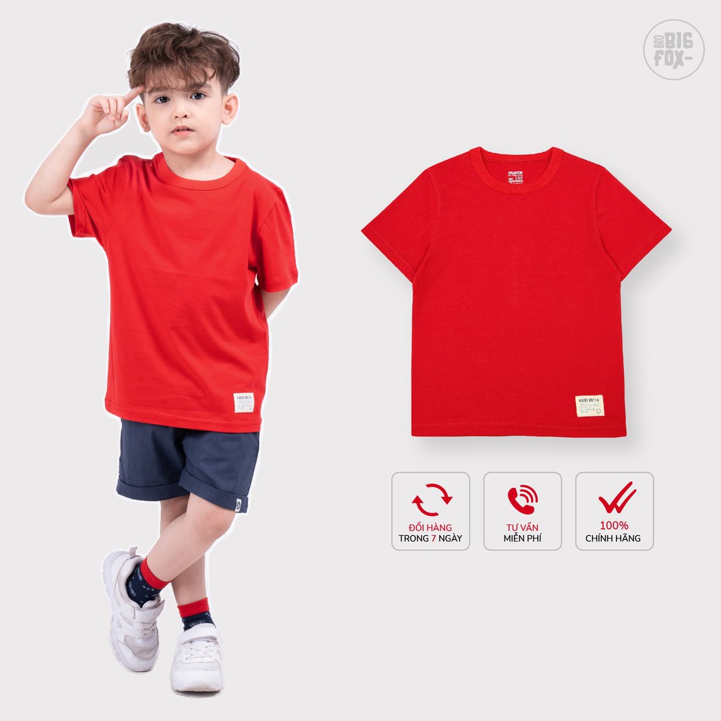 Áo phông trơn cho bé trai BIGFOX - MISS MEOW chất liệu cotton màu đỏ trắng vàng xanh ghi size trẻ em 3,4,5,6,7,8 tuổi