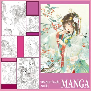 Bộ Tranh Tô Màu Nước Dạ Sáp Chủ đề Manga Manhua khổ a4 - Giấy A4 cao cấp dày và sần phù hợp cho nhiều dòng bút màu