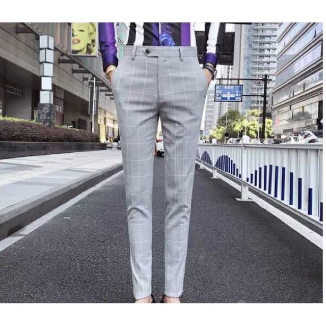 Quần Tây Màu Caro Sáng Ống Côn Vải Tuyết Mưa