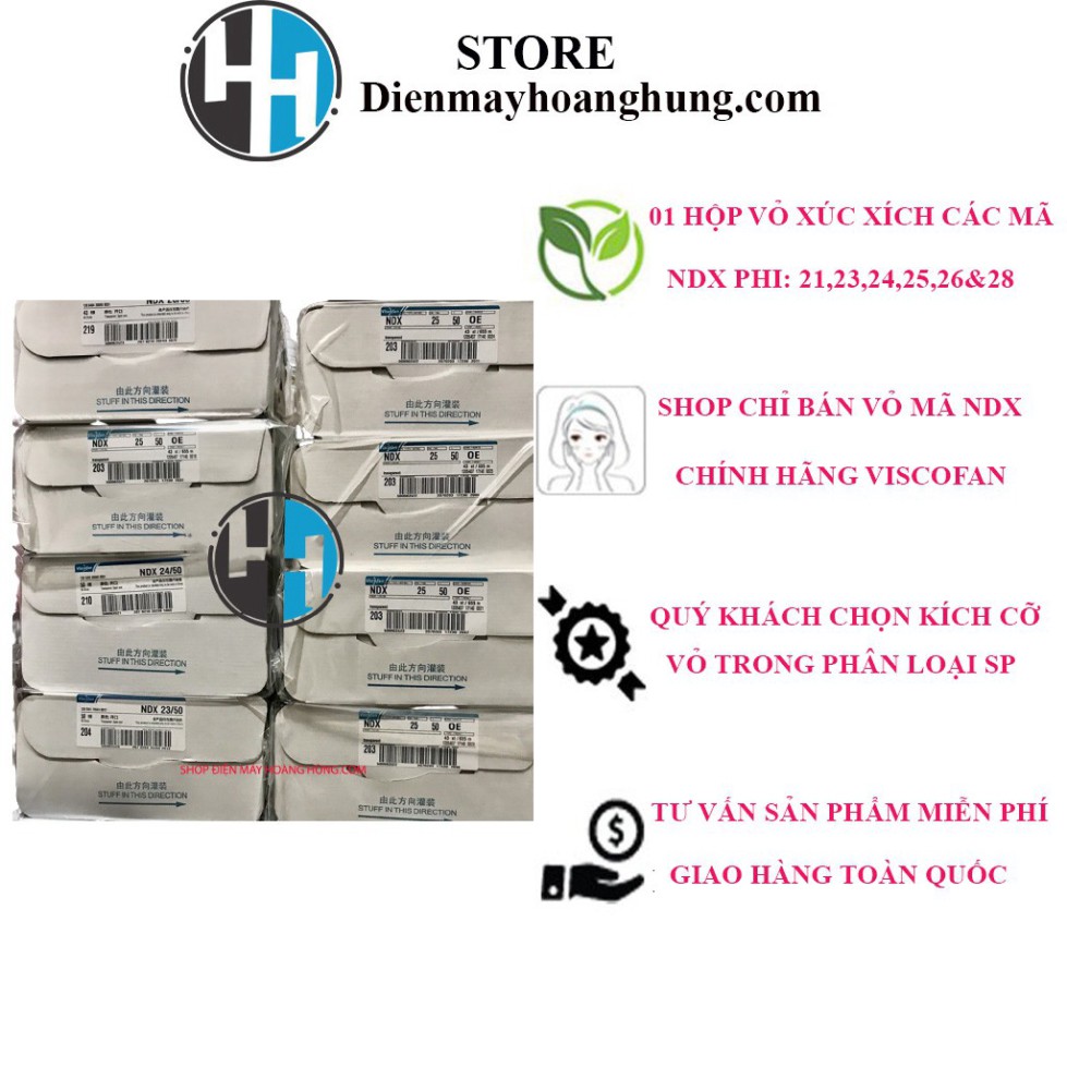 Nguyên 01 hộp vỏ xúc xích Collagen Viscofan Phi 21, 23, 24, 25, 26, 28 mã NDX