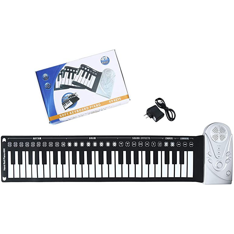 Đàn piano cuộn mang đi tiện lợi, bàn phím mềm dễ chơi 49 phím-Xài pin hoặc xạc