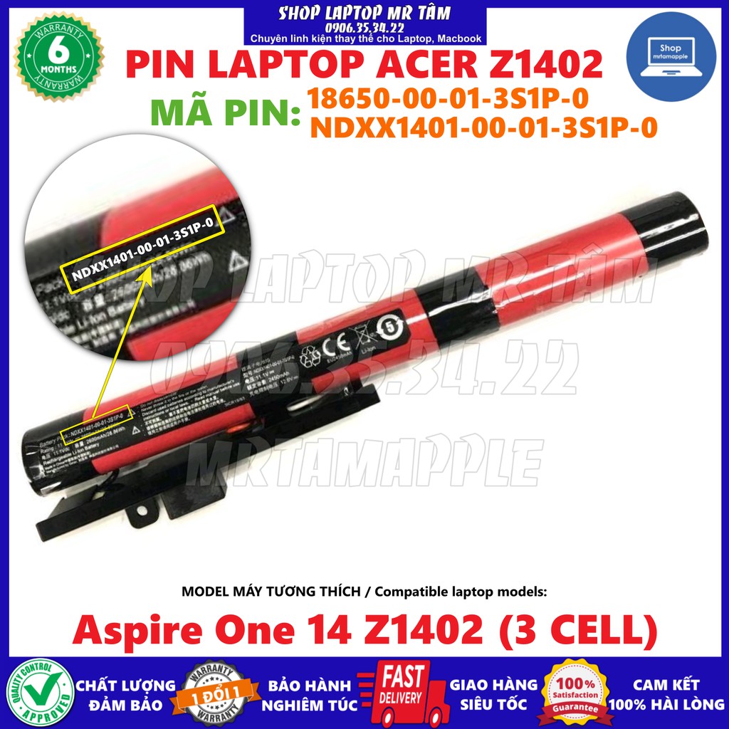 Pin Laptop ACER Z1402 (18650-00-01-3S1P-0) - 3 CELL - Aspire One 14 Z1402