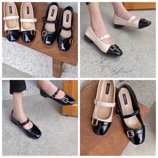 GIÀY BÚP BÊ BỆT MARY JANE - GIÀY NỮ THỜI TRANG - ĐEN - KEM