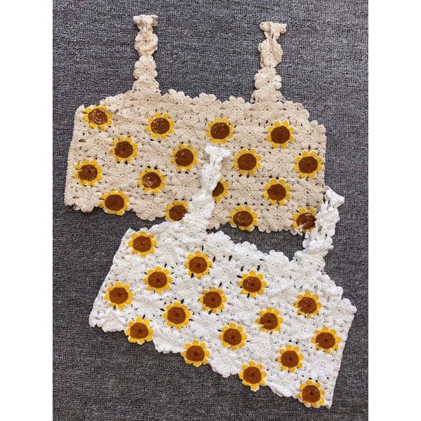 Áo 2 Dây Hoạ Tiết Hoa Hướng Dương Dáng Croptop