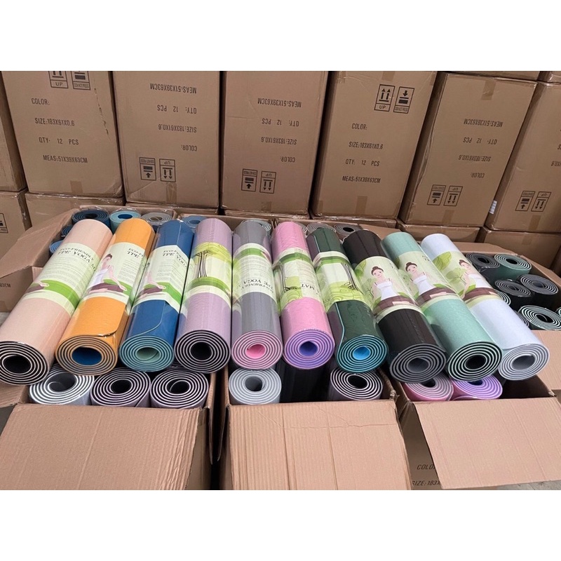 Thảm tập yoga 2 lớp CAO CẤP chống trơn trượt dày 6mm du lịch tiện lợi