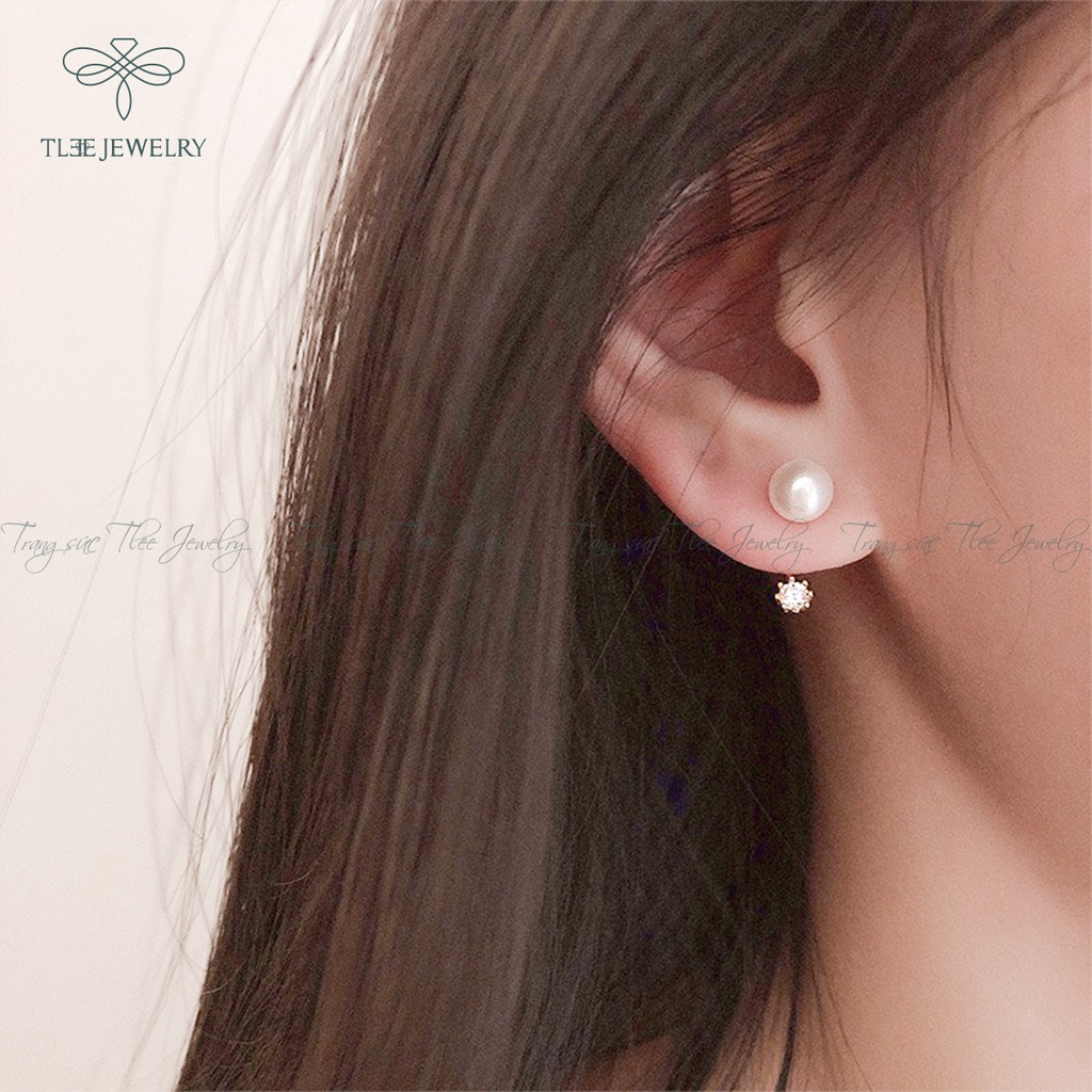 Khuyên tai bạc nữ TLEE trai nhân tạo cách điệu đeo hai dáng nữ tính NCJ B0120
