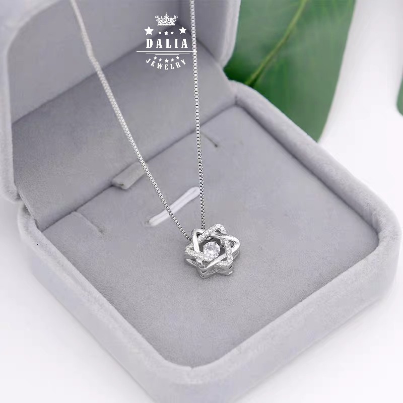 Dây chuyền bạc nữ thật DaLiA Jewelry dây chuyền mặt đá nạm hoa sao lục giác vòng cổ đẹp 925 dễ phối đồ