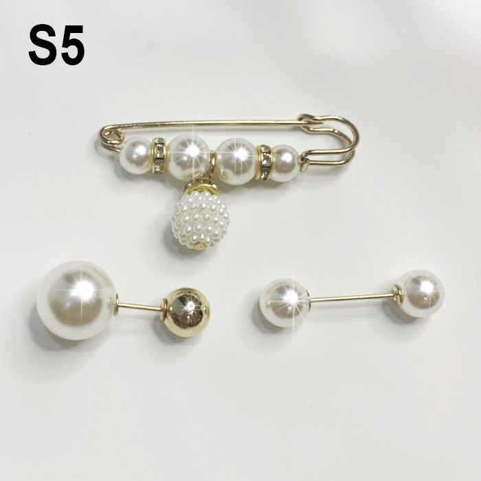 Set 3 Cái Trâm Cài áo hình hạt châu cao cấp kiểu phụ kiện trang trí charm cài sang trọng , Set 5 Pin cài áo nhỏ S02