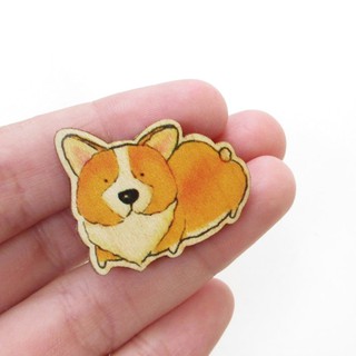 Huy Hiệu Cài Áo Gỗ Chó Corgi PN022