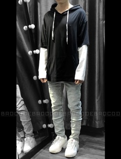 Áo hoodie đen nối tay trắng Brocode