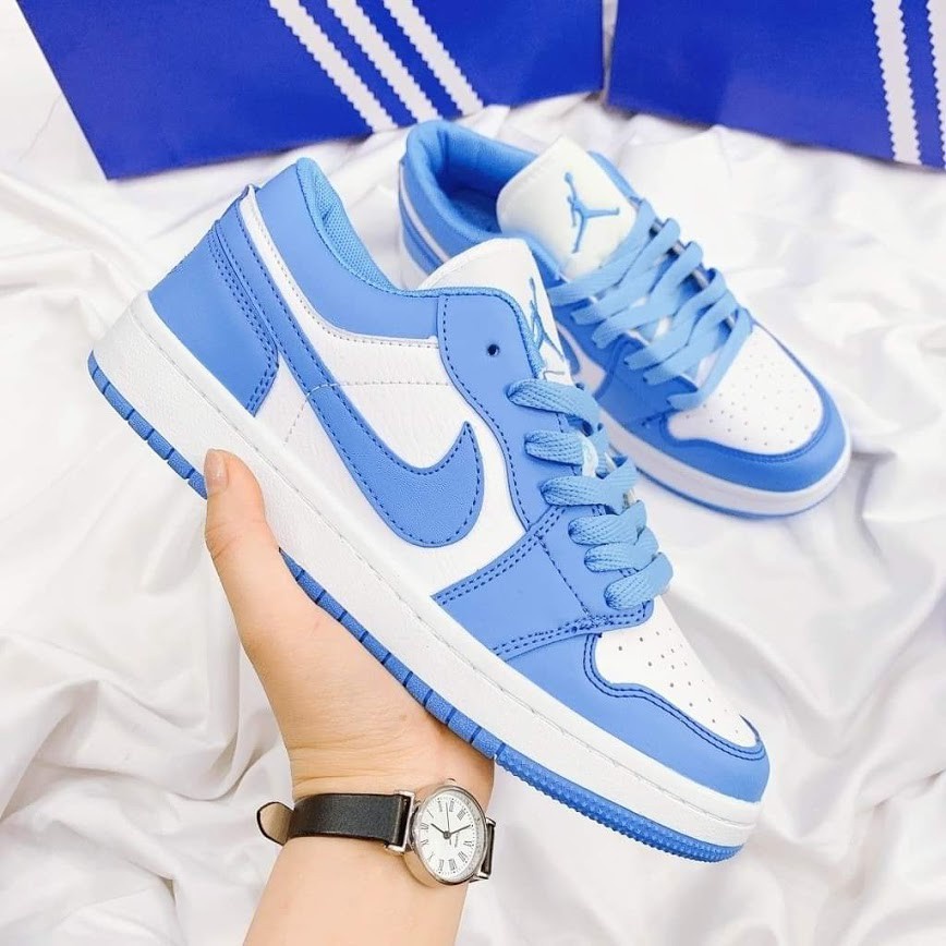 Giày Thể Thao Nam Nữ, Giày Nike Jordan 1 UNC Cổ Thấp JD1 Xanh Dương Full Box Bill