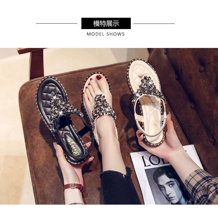 Dép Xỏ Ngón Đế Bằng Đính Đá Size Lớn 35-43 Thời Trang Đi Biển Cho Nữ
