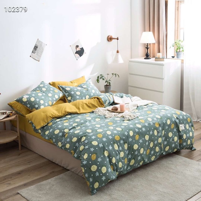 Bộ chăn ga Cotton hoạt tính - Mẫu quả chanh.