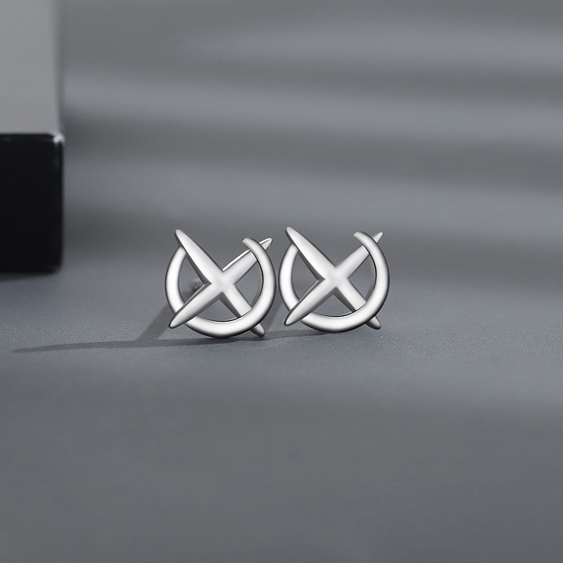 Khuyên Tai Hình Chữ X Màu Bạc Phong Cách Thời Thượng Cho Nam Và Nữ F828