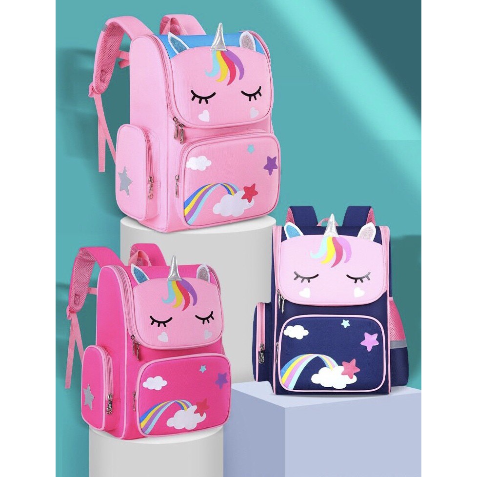 Balo trẻ em chống gù chống thấm nước hoạ tiết unicorn họ sinh tiểu học