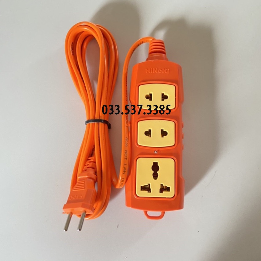 Ổ cắm siêu chịu tải, ổ cắm 3 chấu HINOKI dây tròn cam dài 3m và 5m
