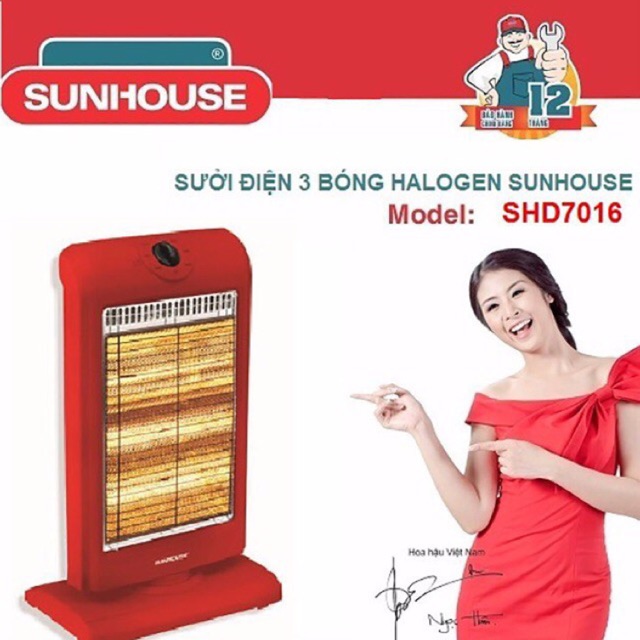 Quạt Sưởi Điện Sunhouse 3 Bóng Halogen SHD7016 Có Trụ Quay