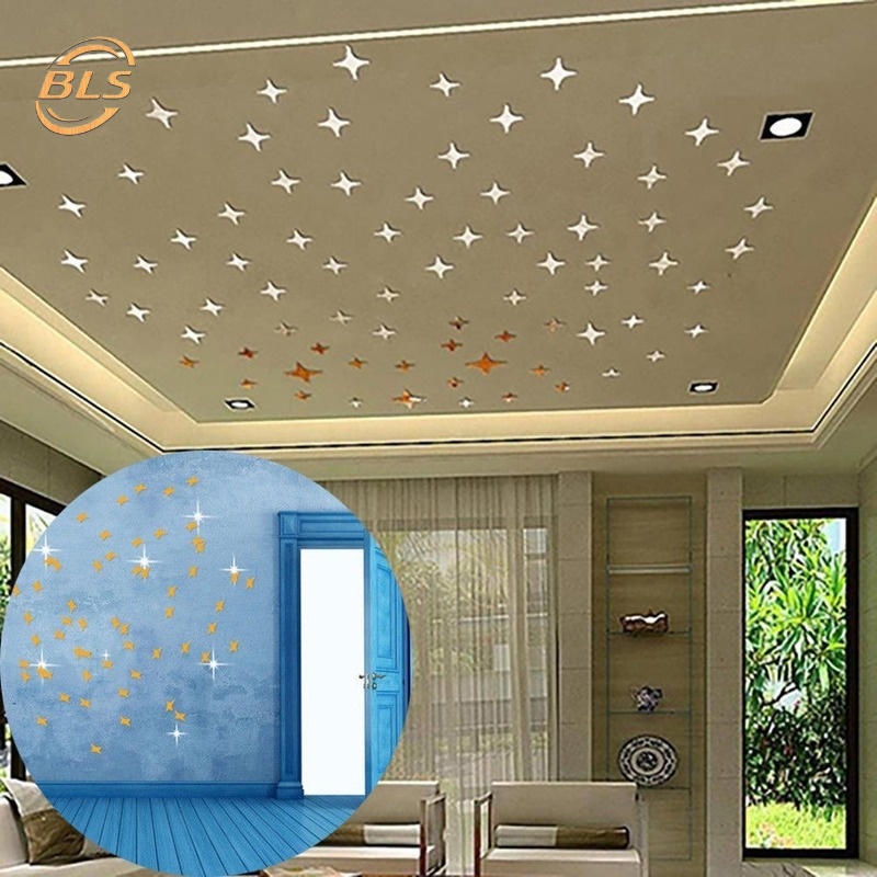 Bộ 50 Miếng Dán Tường Tráng Gương Hình Ngôi Sao 3D Bằng Acrylic DIY