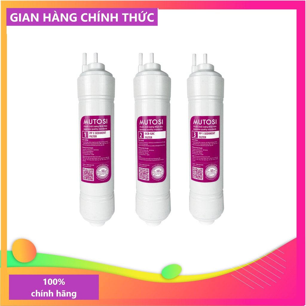 COMBO Bộ 3 LÕI ĐÚC thay nhanh 1-2-3 Mutosi số 1-2-3 - Hàng chính hãng (Dùng cho máy lọc nước RO loại nhỏ mini)