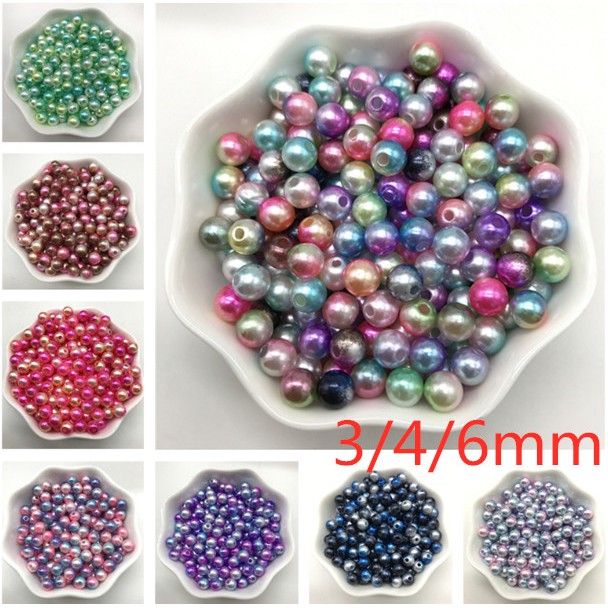 Chuỗi hạt ngọc trai giả ABS màu cầu vồng mới 3/4/6mm
