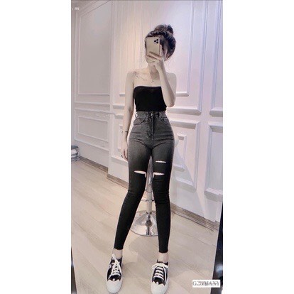 Quần jean bó sát rách gối loang màu siêu hot