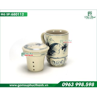 Ly sứ pha trà có nắp đậy vẽ chuồn khoai có xuất xứ Bát Tràng