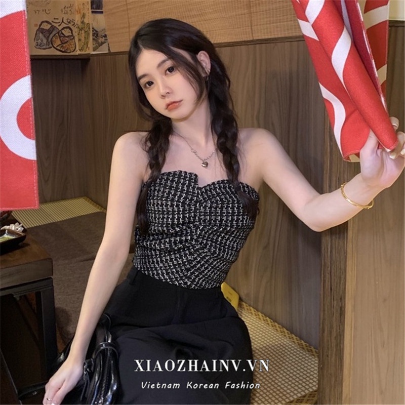 Áo ống XIAOZHAINV kẻ sọc caro thiết kế thời trang quyến rũ cho nữ