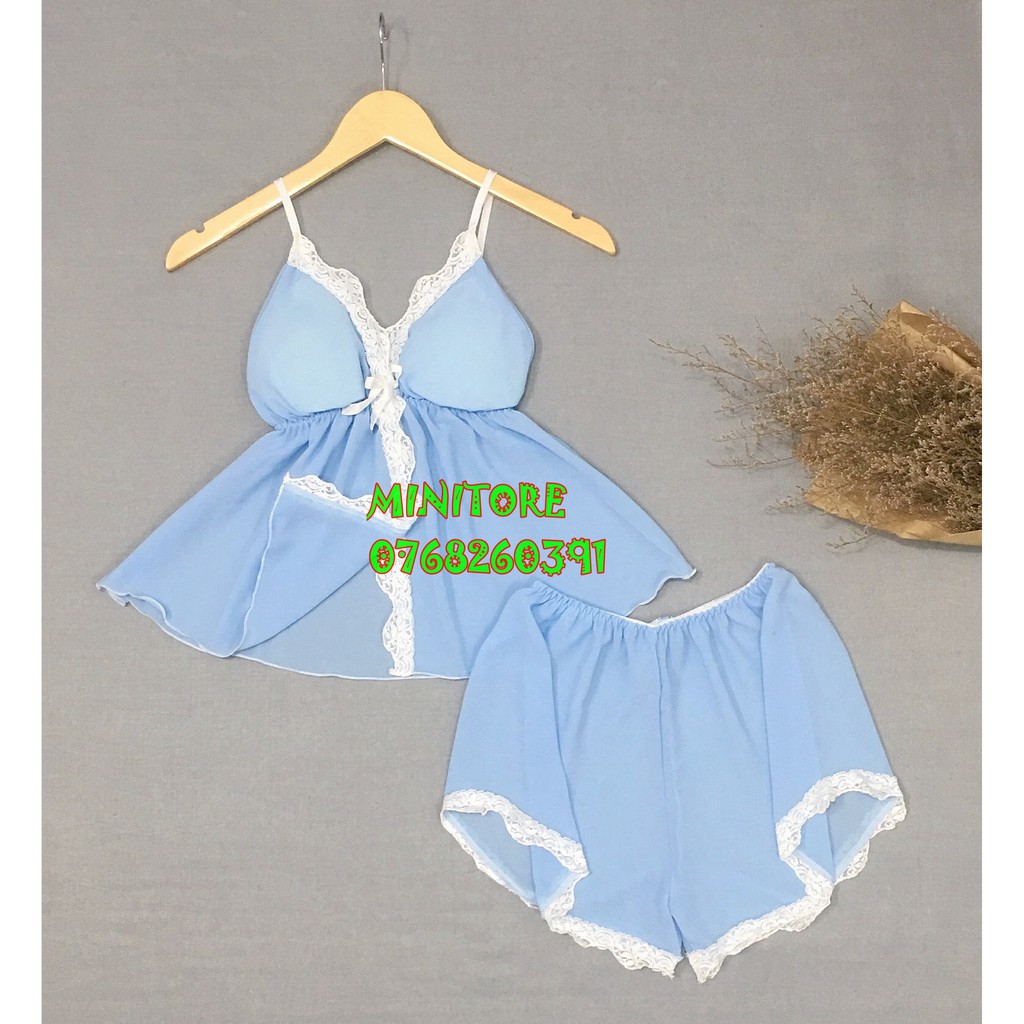 [DƯỚI 55KG] BỘ VOAN CROPTOP CÓ MÚT , VOAN MỎNG MÁT MẶC NGỦ BAO ĐẸP SEXY - HÀNG XƯỞNG NHÀ MAY ĐƯỜNG MAY KỸ