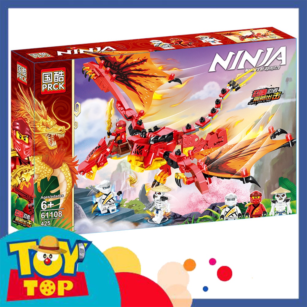 Đồ chơi lắp ráp ghép ninjago mô phỏng rồng lửa đỏ của Kai cùng Zane chiến đấu ác nhân xương xếp hình PRCK 61108