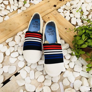 GIÀY SLIP ON TRẮNG 4 SỌC MÀU