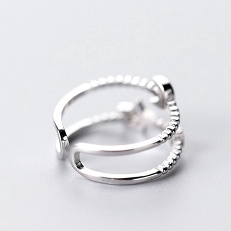 Nhẫn mở hai lớp đính đá hình ngôi sao và mặt trăng thời trang kiểu Hàn cho nữ