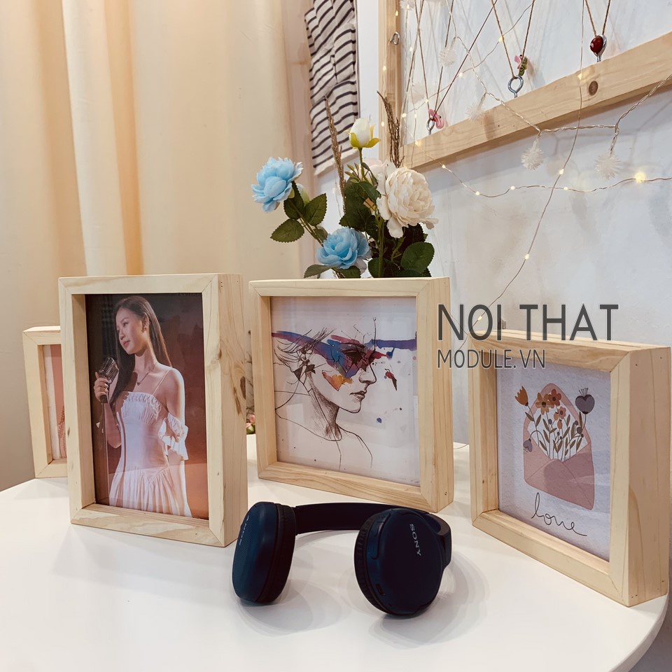 Khung ảnh decor 2 mặt, khung ảnh để bàn 2 mặt chất liệu gỗ thông tư nhiên