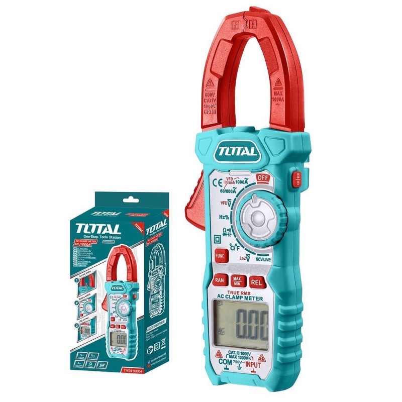 Ampe kìm kẹp TOTAL TMT410004 kềm đo AC kỹ thuật số Dòng điện AC 60A, 600A, 1000A, Tần số 0~10KHz