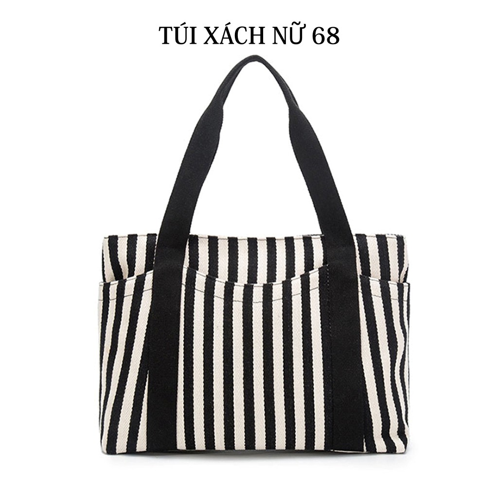 Túi Tote Vải Canvas Cao Cấp Họa Tiết Kẻ Sọc Nhiều Ngăn Sành Điệu HÀNG CHUẨN LOẠI 1