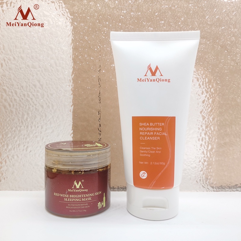 Bộ chăm sóc MeiYanQiong với sữa rửa mặt bơ hạt mỡ sạch sâu kiềm dầu và mặt nạ ngủ tinh chất rượu vang đỏ dưỡng da