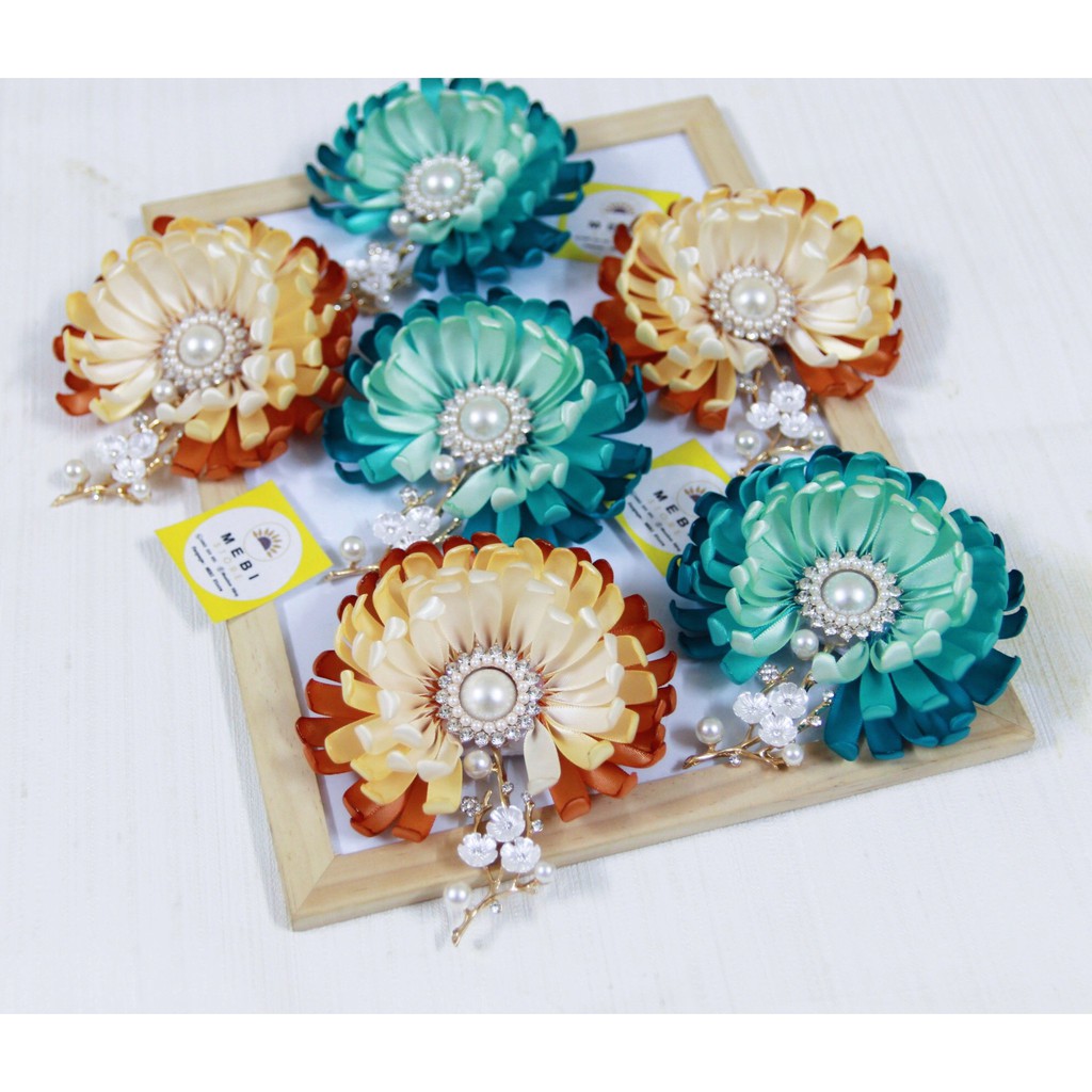 (ảnh thật 100%-fullbox) Hoa cúc cài áo handmade đổ màu siêu sang (size lớn 11cm)