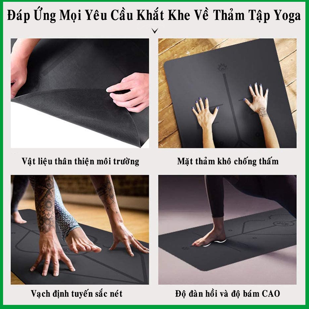 Thảm Yoga Định Tuyến Da PU - Màu Đen - Thảm Tập Yoga Vân Định Tuyến Tập Gym Tập Thể Thao Siêu Bám Sàn Cao Cấp