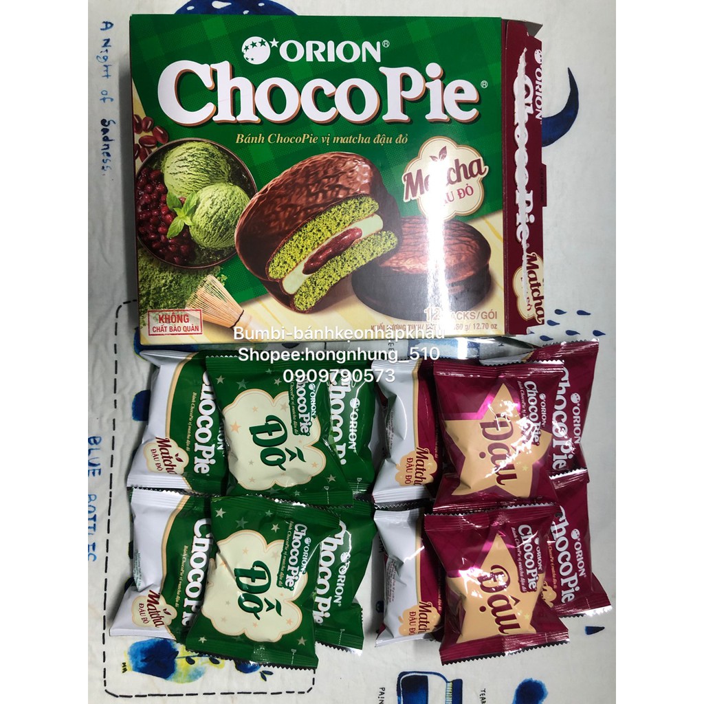 Hộp Bánh Chocopie Matcha đậu đỏ Orion - Hộp 12 cái
