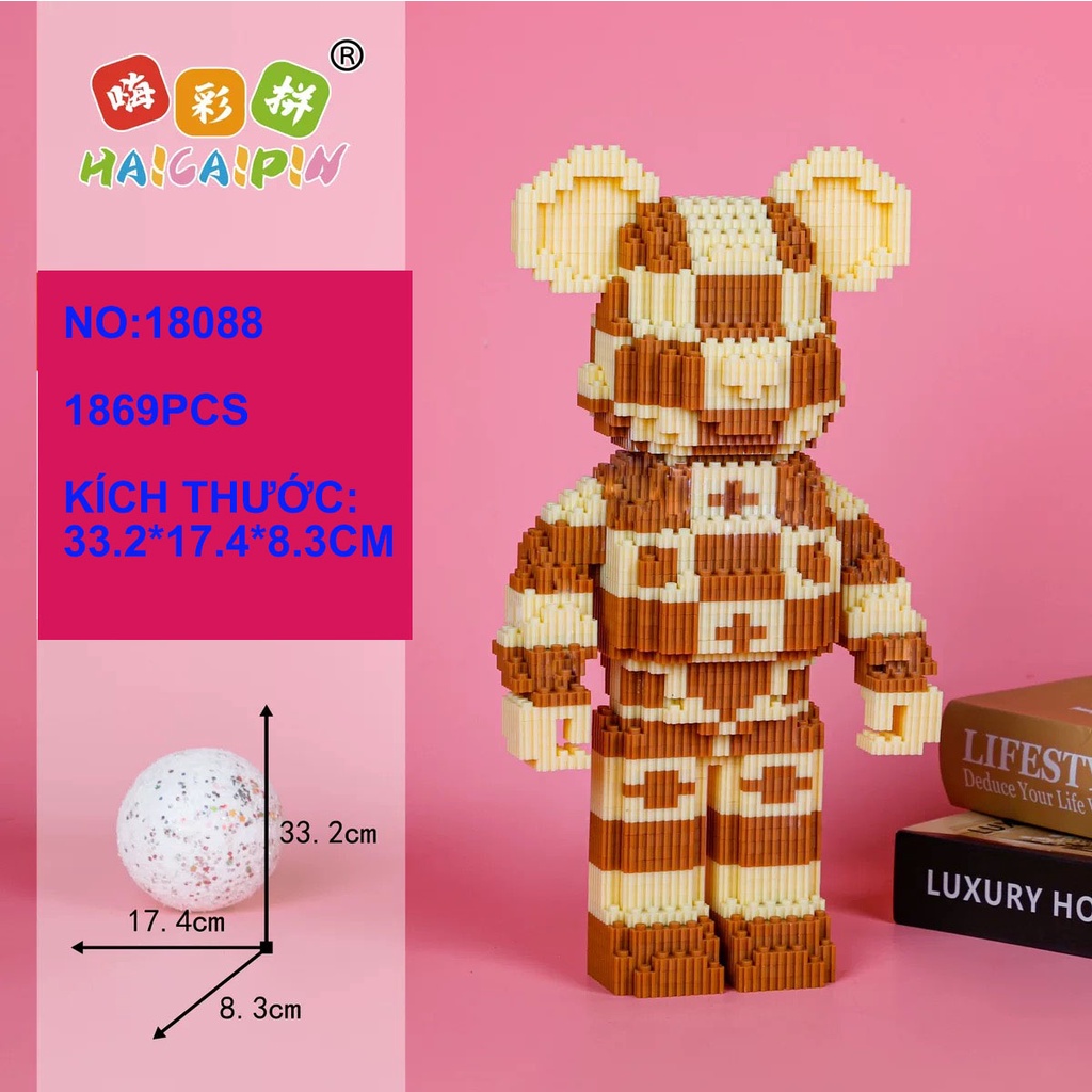 Xếp hình Gấu Bearbrick 33cm - 36cm Đồ chơi lắp ráp mô hình cỡ lớn Hàng Đẹp bear bricK