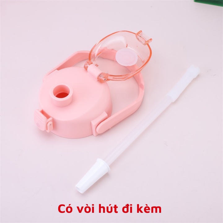 Bình nước Sports cute có ống hút vạch chia nhắc giờ nhắc nhở uống nước mỗi ngày full size 1 Lít / 1.4 Lít / 2 Lít