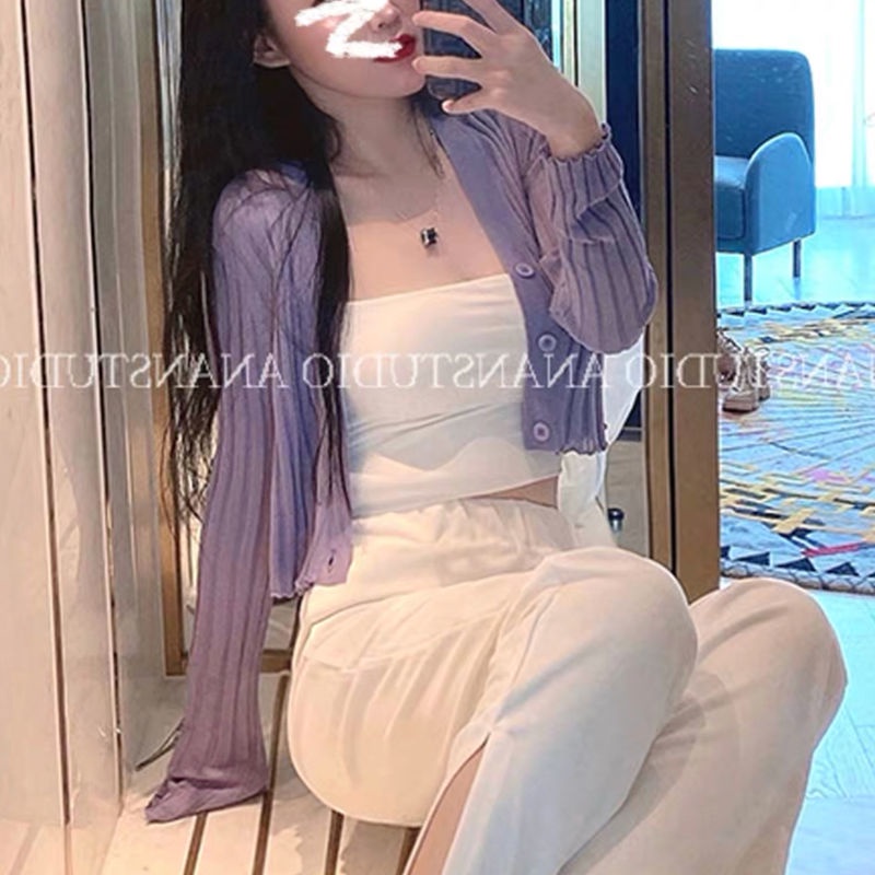 Áo khoác cardigan COZOK dệt kim tay dài chống nắng thời trang