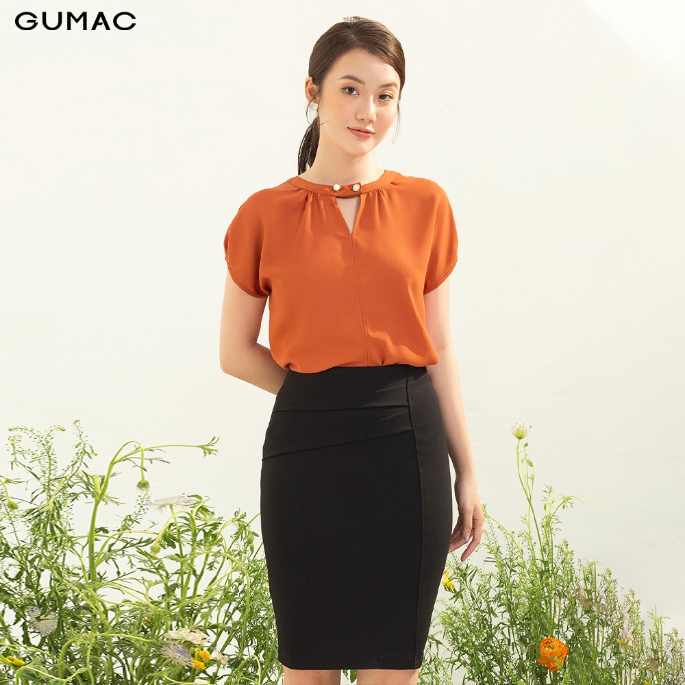 Áo sơ mi công sở nữ thời trang GUMAC tay ngắn cổ tàu AC03070